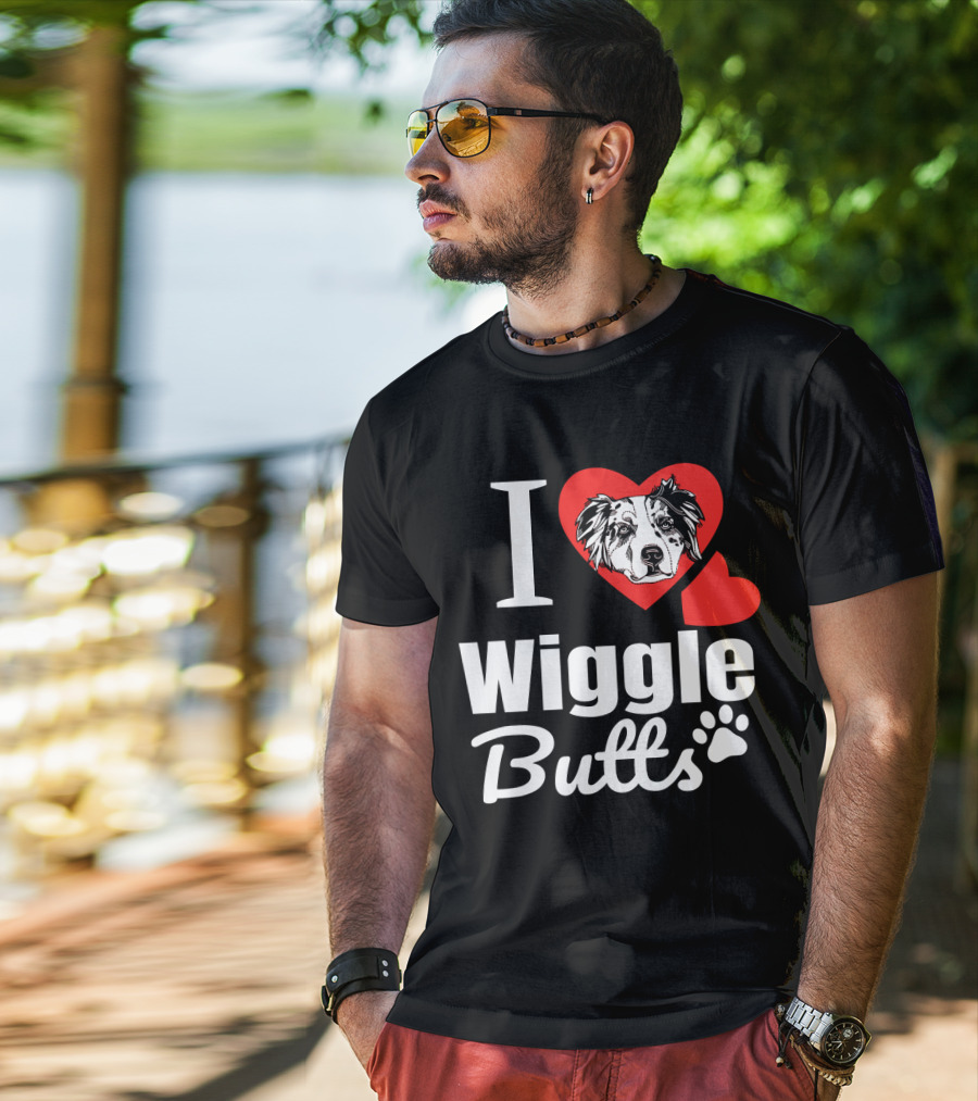 I Love Wiggle Butts I Heart Australian Shepherd T-Shirt