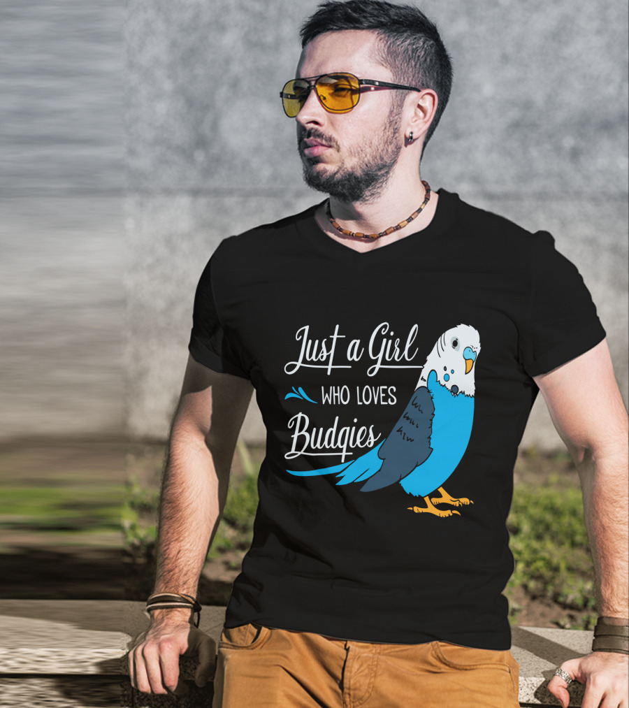Just A Girl Who Loves Budgies Blue And White Parakeet T-Shirt