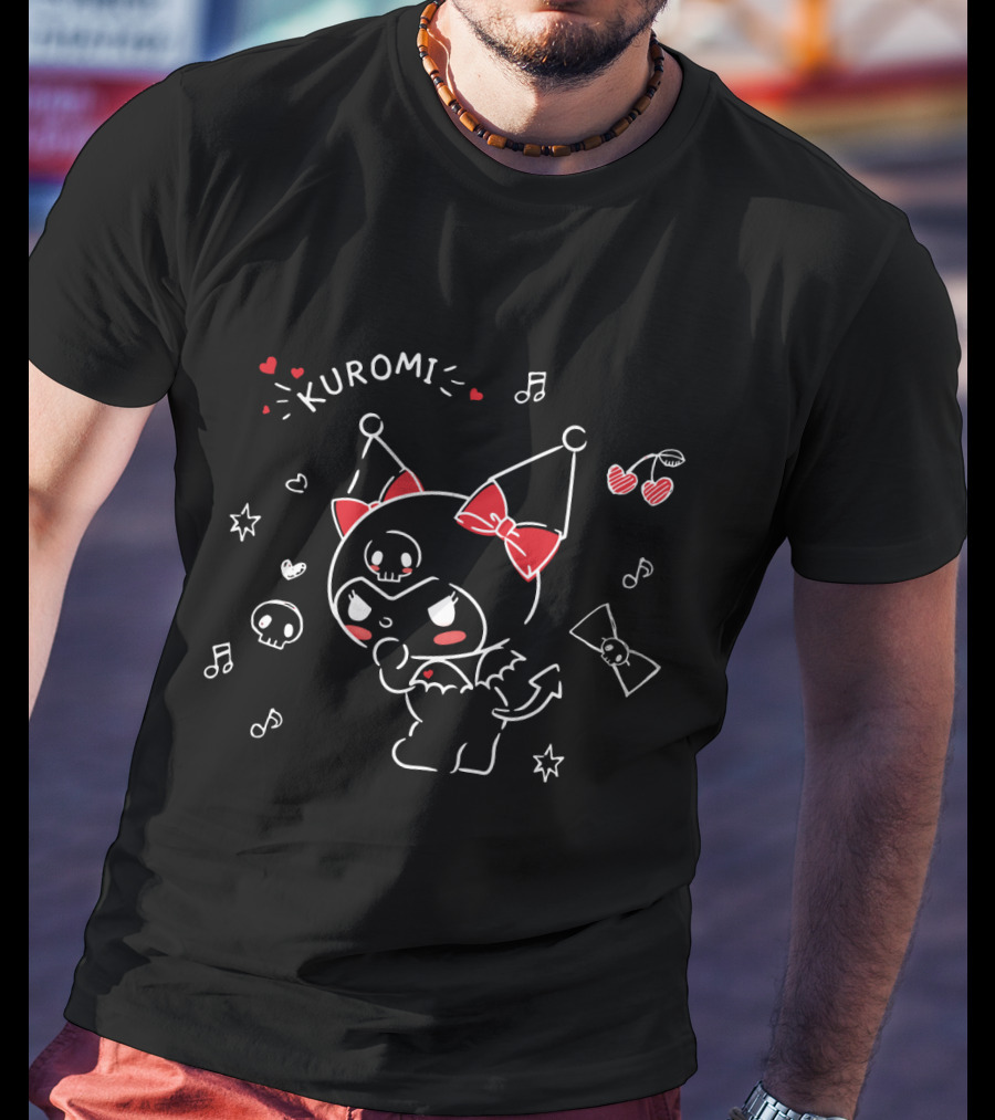 Kuromi Mischievous Hearts Music Skulls And Bows T-Shirt