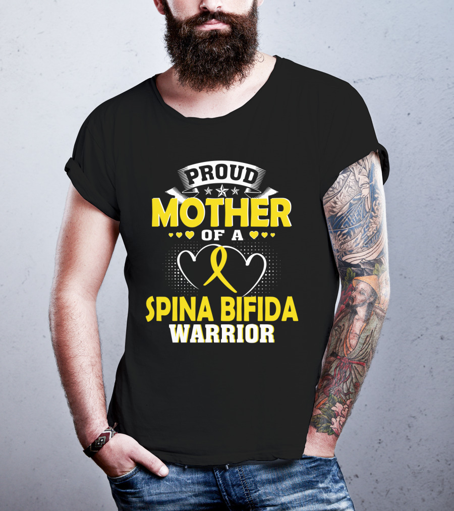 Proud Mother Of A Spina Bifida Warrior Yellow Ribbon Hearts Stars T-Shirt