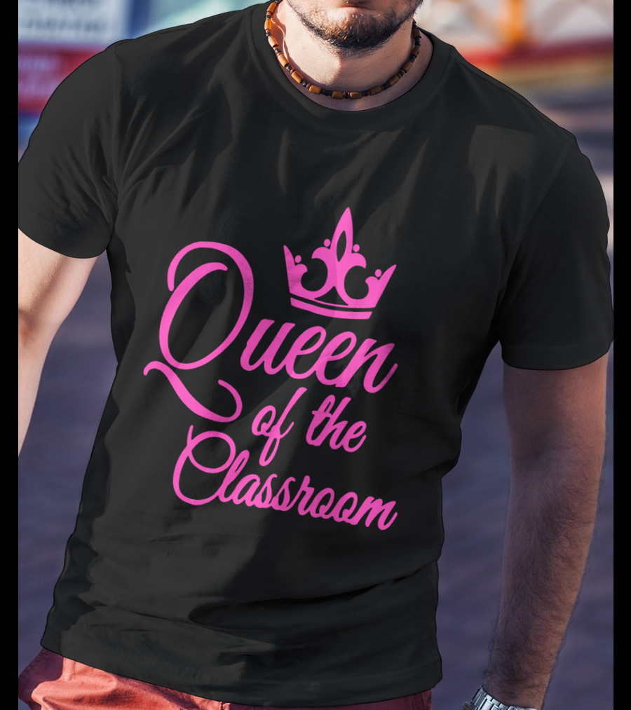 Queen Of The Classroom Pink Crown Motif T-Shirt