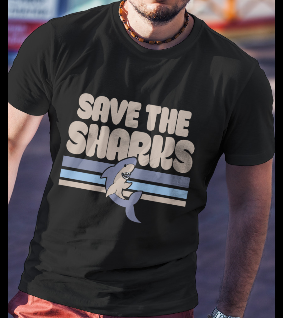 Save The Sharks Retro Style Shark Conservation T-Shirt