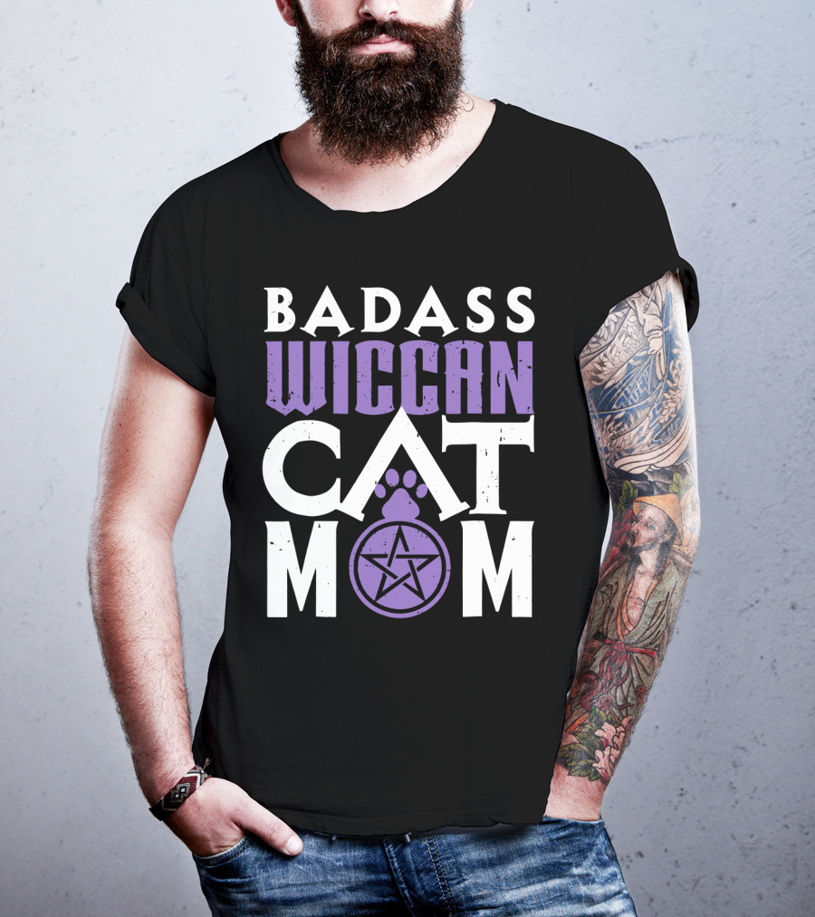 Badass Wiccan Cat Mom With Pentagram Paw Prints T-Shirt