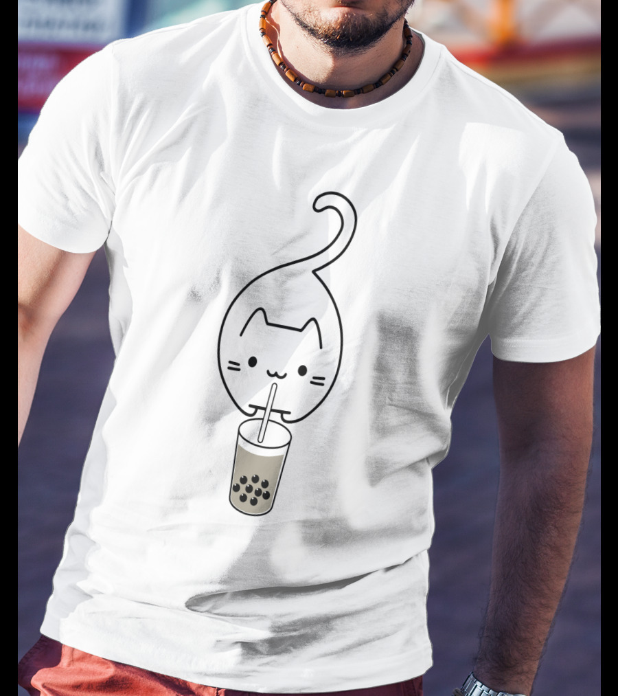 Cat Drinking Boba Milk Tea With Straw T-Shirt