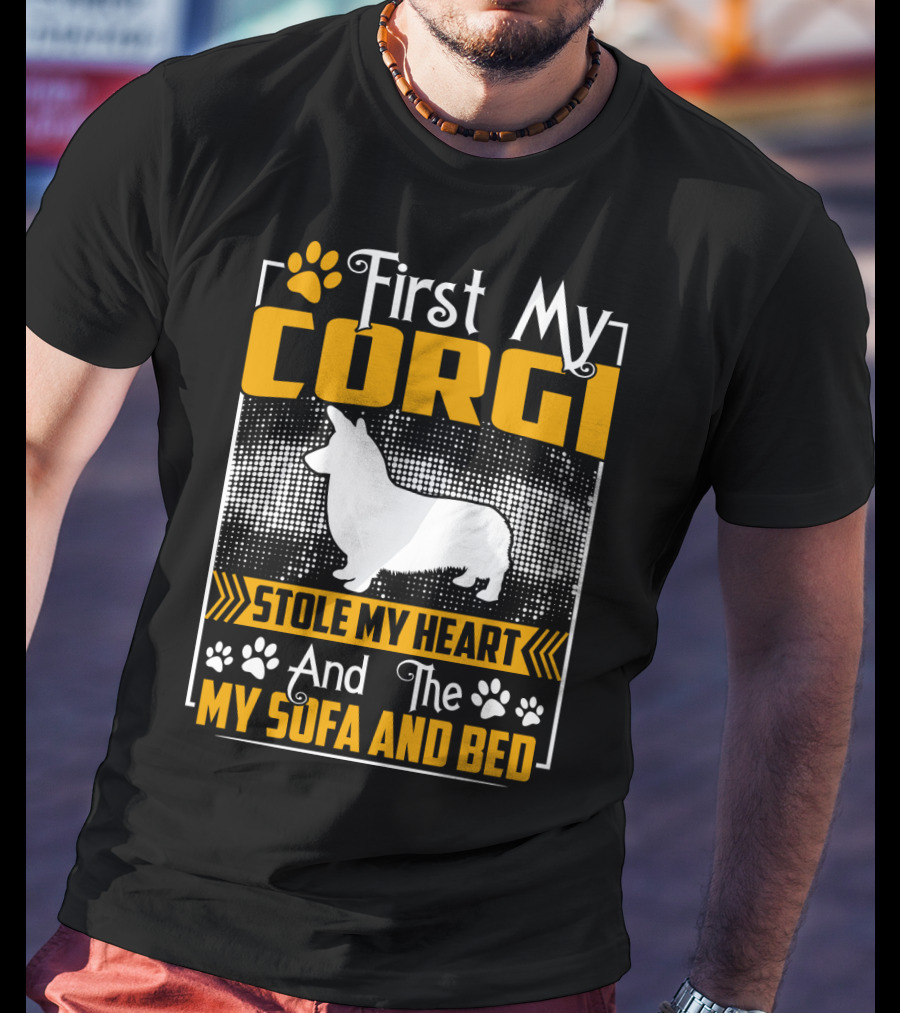 First My Corgi Stole My Heart And The My Sofa And Bed T-Shirt