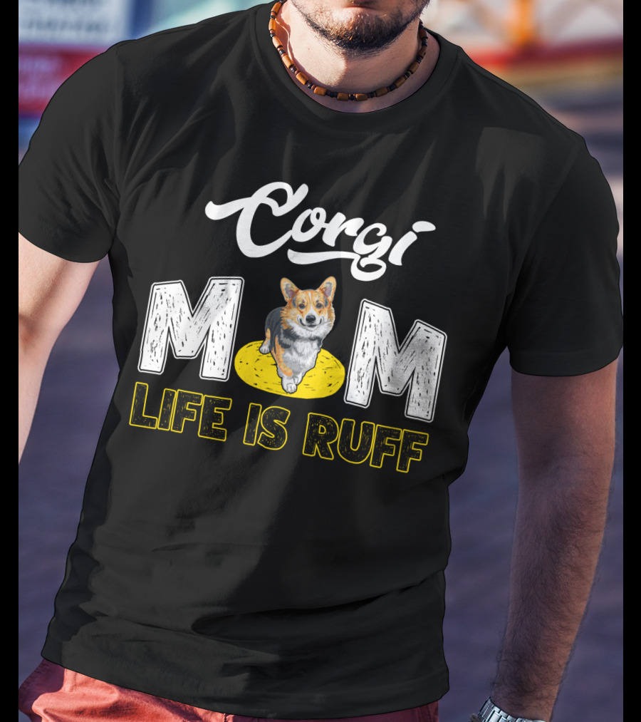 Corgi Mom Life Is Ruff Corgi On Yellow Rug T-Shirt