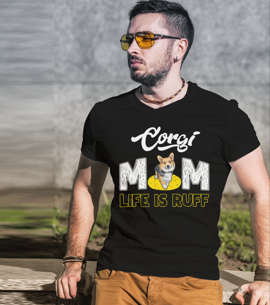 Corgi Mom Life Is Ruff Corgi On Yellow Rug T-Shirt