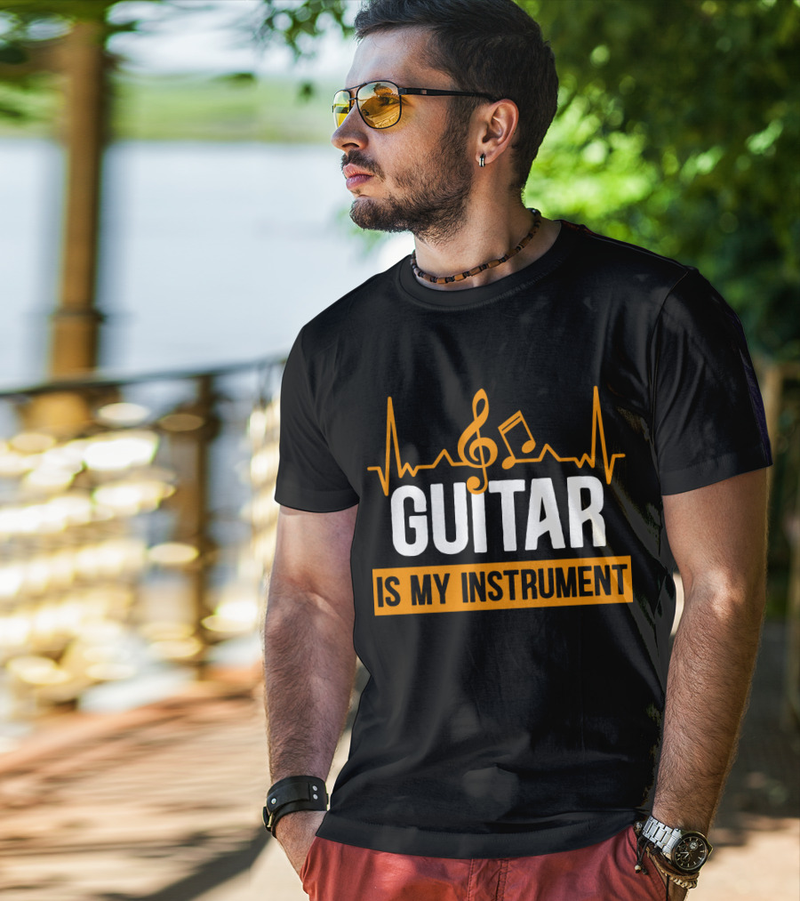 Guitar Is My Instrument With Heartbeat Music Notes T-Shirt