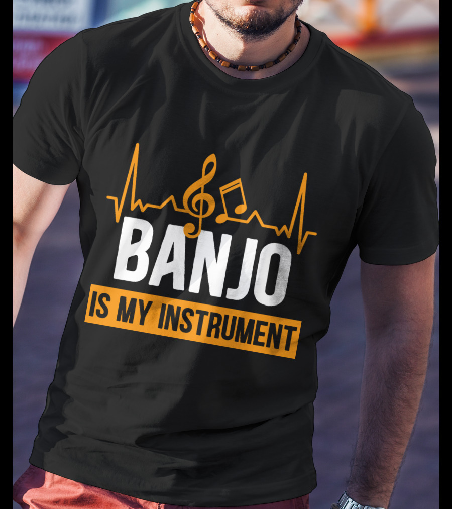 Banjo Is My Instrument With Musical Symbols And Sound Waves T-Shirt