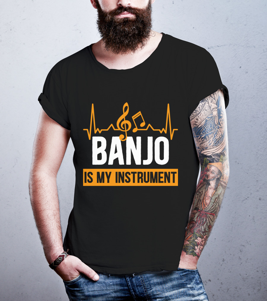 Banjo Is My Instrument With Musical Symbols And Sound Waves T-Shirt