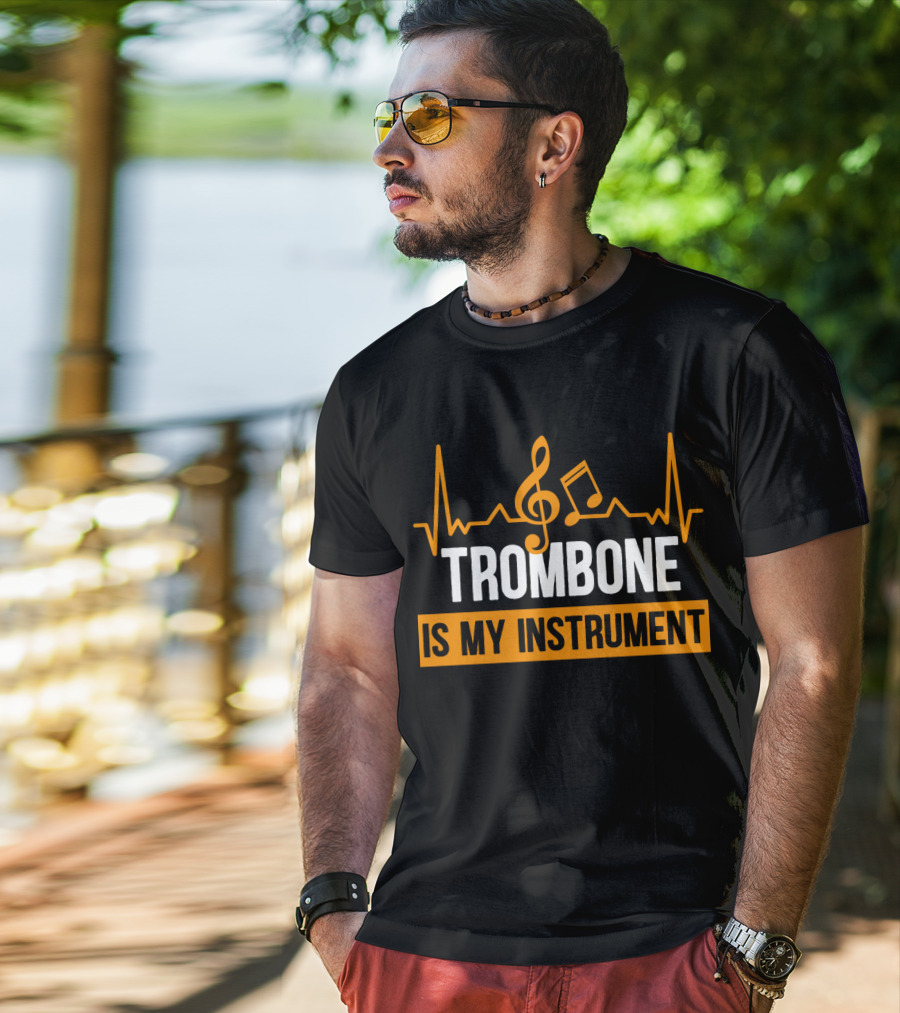 Trombone Is My Instrument Clef Pulse Music Notes T-Shirt