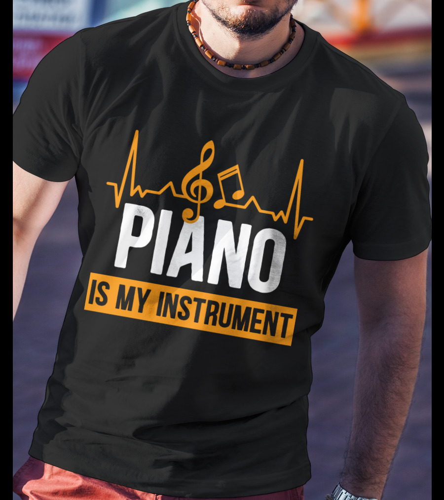 Piano Is My Instrument Musical Heartbeat Clef And Notes T-Shirt