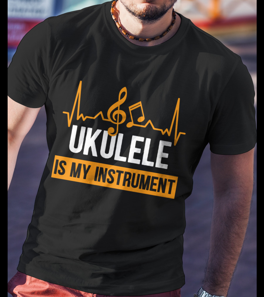Ukulele Is My Instrument Clef Note Heartbeat Line T-Shirt