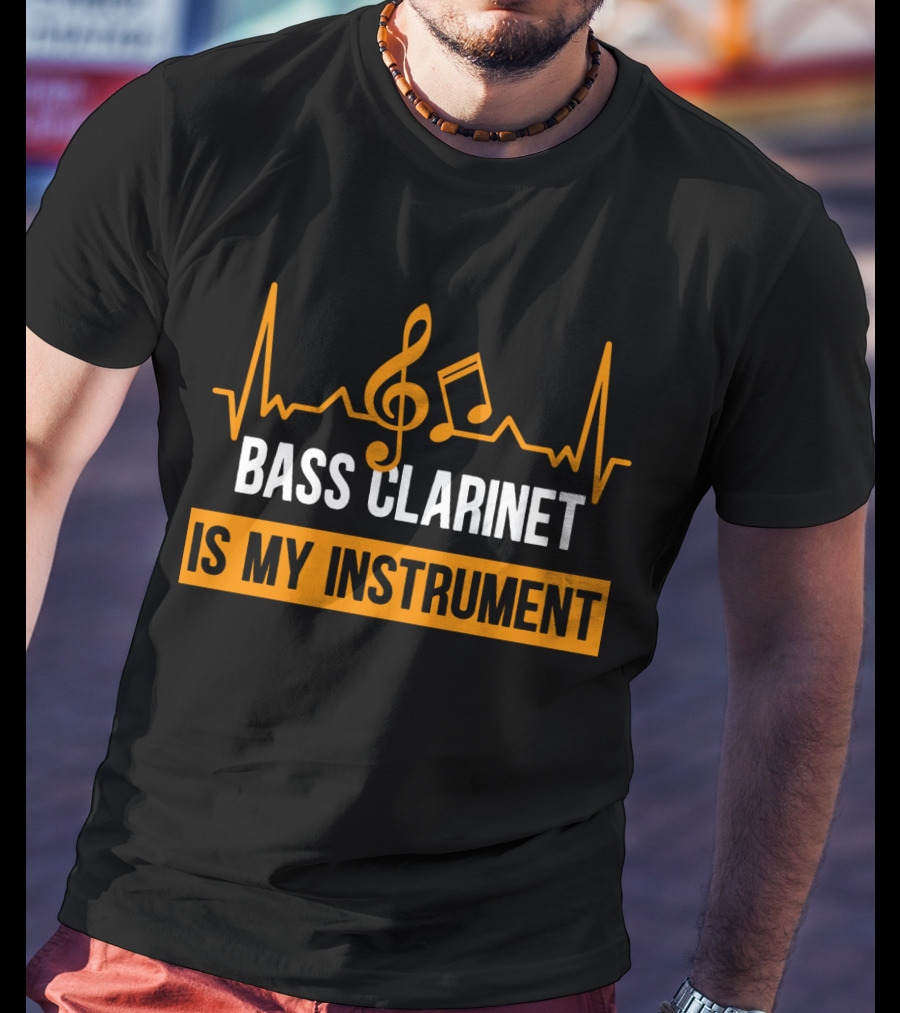 Bass Clarinet Is My Instrument With Musical Symbols And Heartbeat Lines T-Shirt