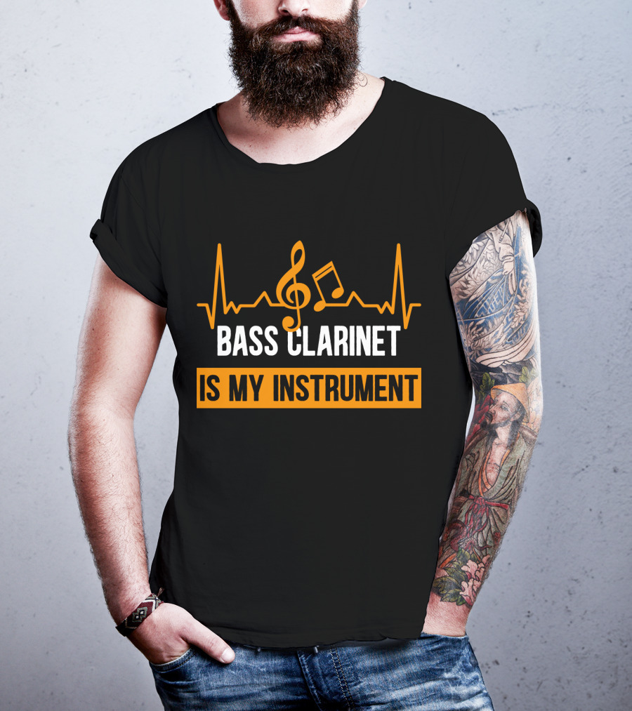 Bass Clarinet Is My Instrument With Musical Symbols And Heartbeat Lines T-Shirt