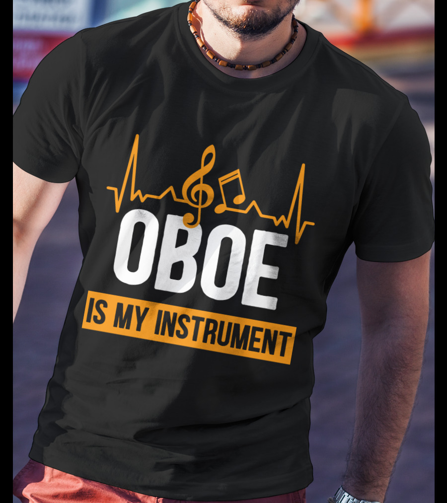 Oboe Is My Instrument Musical Heartbeat With Treble Clef And Note T-Shirt