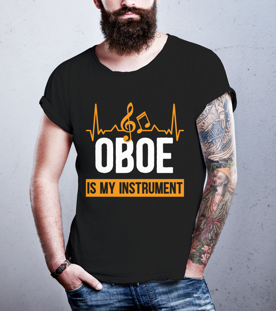 Oboe Is My Instrument Musical Heartbeat With Treble Clef And Note T-Shirt