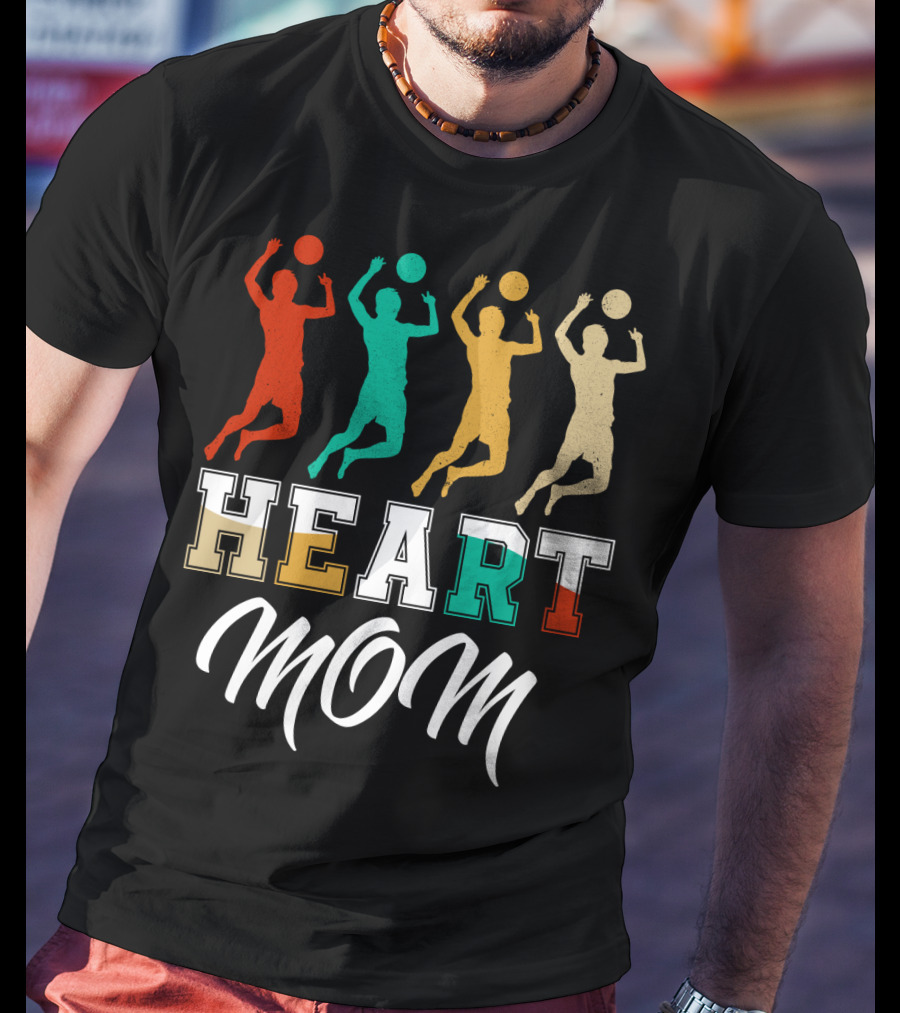 Volleyball Heart Mom Retro Silhouette Players T-Shirt