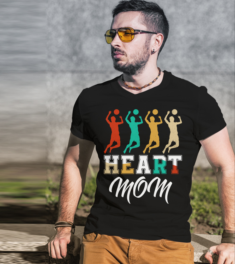Volleyball Heart Mom Retro Silhouette Players T-Shirt