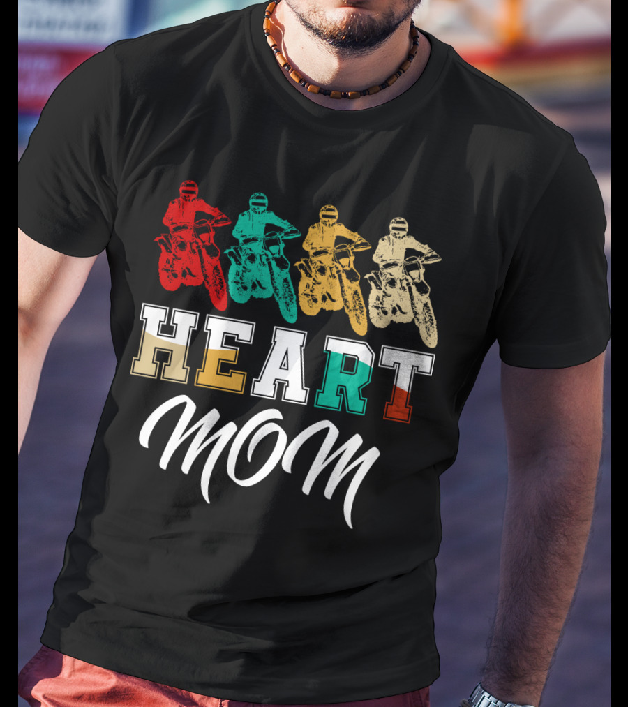 Heart Mom Dirt Bike Racing T-Shirt