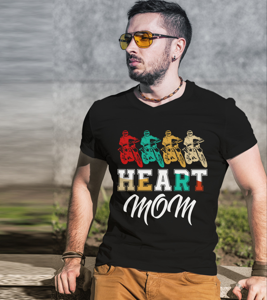 Heart Mom Dirt Bike Racing T-Shirt