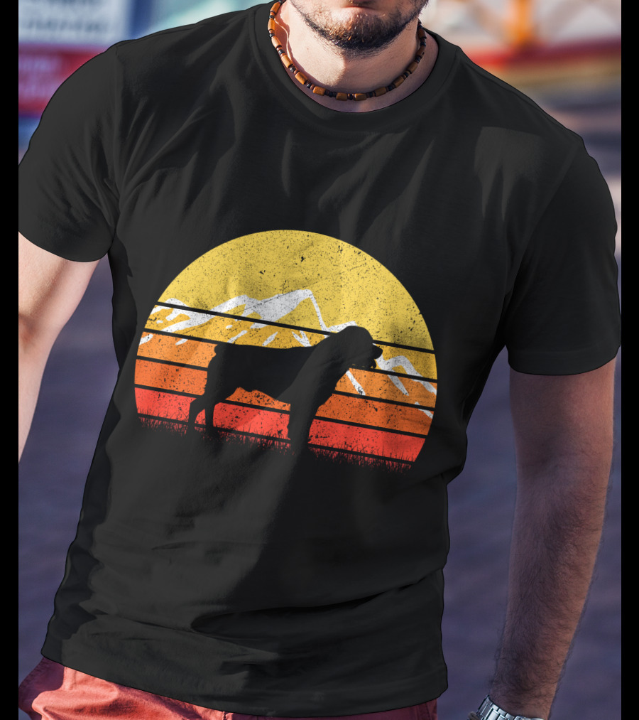 Retro Vintage Rottweiler Dog Silhouette Sunset Mountains T-Shirt