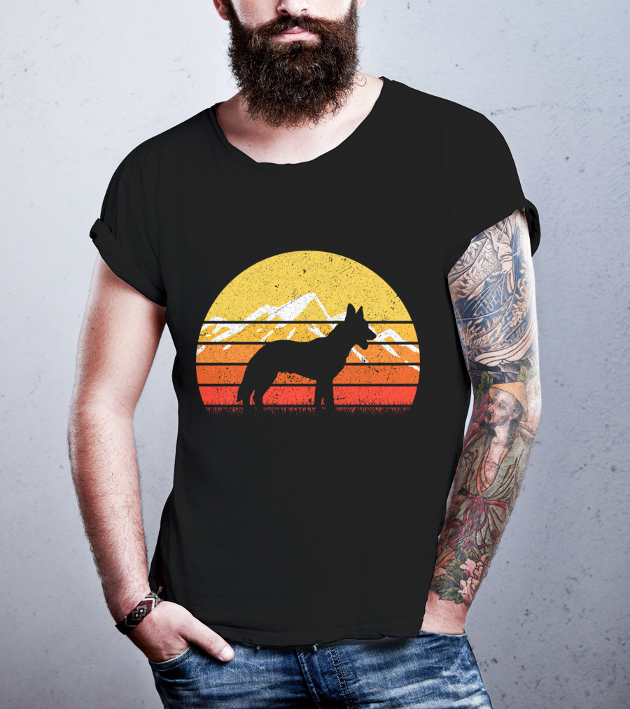 Retro Vintage Belgian Malinois Dog Sunset Mountain T-Shirt