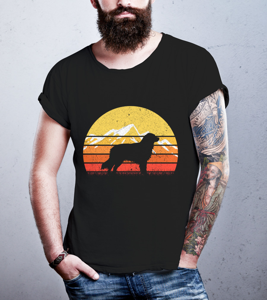 Retro Vintage Australian Shepherd Dog Silhouette Sunset Mountain Scene T-Shirt