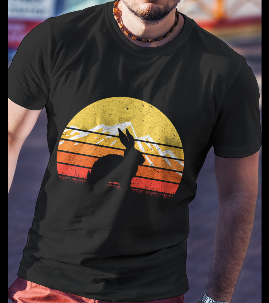 Retro Sunset Vintage Rabbit Silhouette With Mountains T-Shirt
