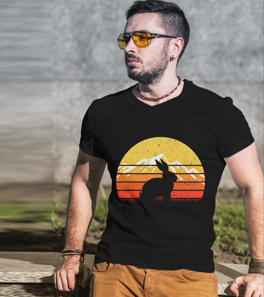 Retro Sunset Vintage Rabbit Silhouette With Mountains T-Shirt