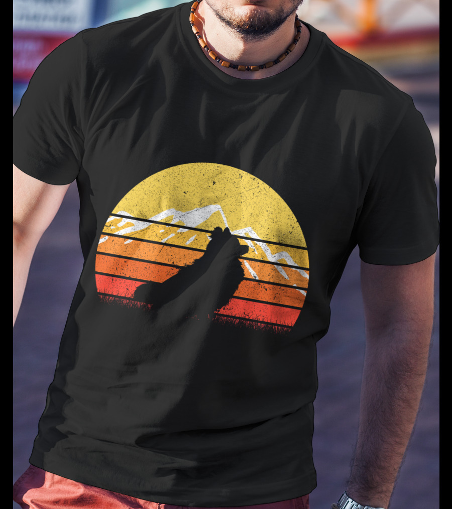 Retro Vintage Pomeranian Dog Sunset Silhouette With Mountain Background T-Shirt