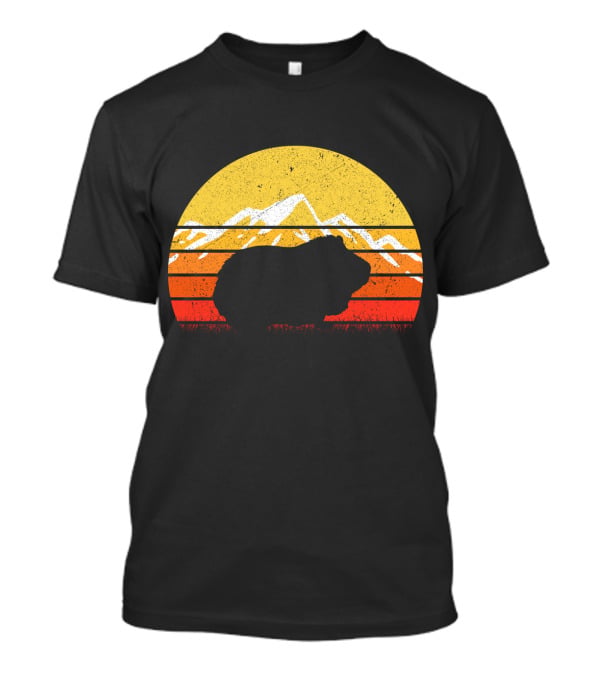 Retro Vintage Guinea Pig Silhouette With Mountain Sunset T-Shirt