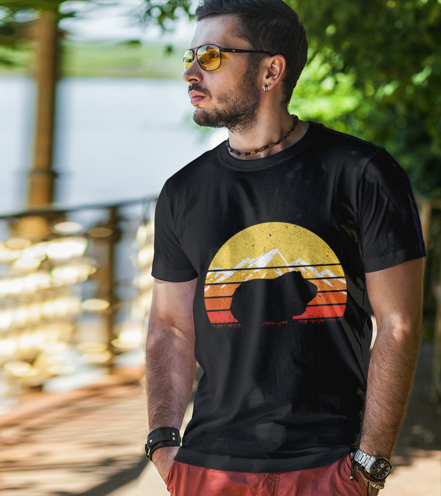 Retro Vintage Guinea Pig Silhouette With Mountain Sunset T-Shirt