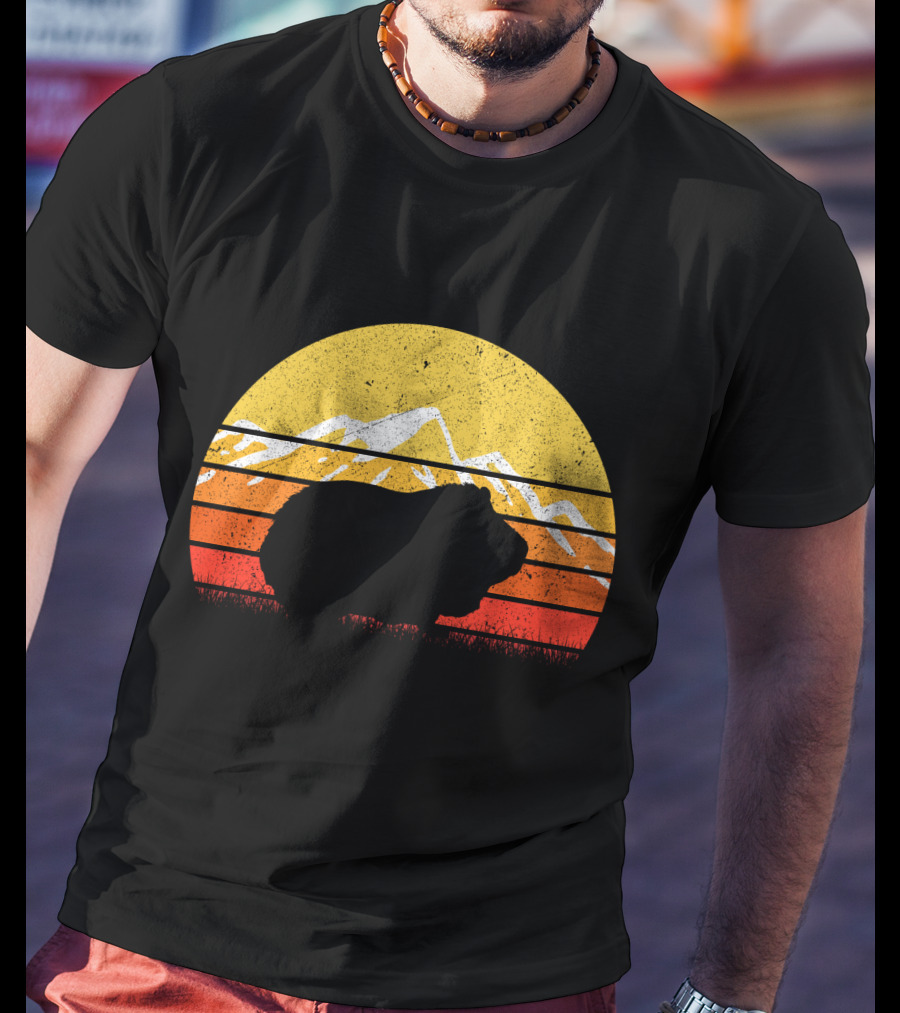 Retro Vintage Guinea Pig Silhouette With Mountain Sunset T-Shirt