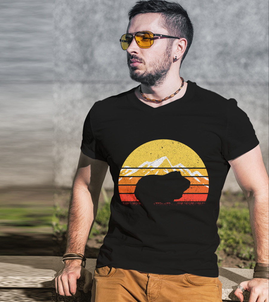Retro Vintage Guinea Pig Silhouette With Mountain Sunset T-Shirt