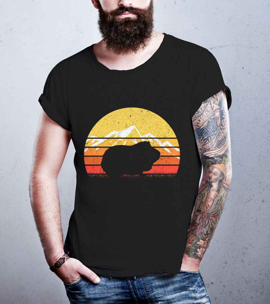 Retro Vintage Guinea Pig Silhouette With Mountain Sunset T-Shirt