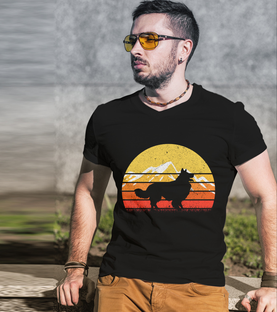 Retro Vintage Border Collie Sunset Mountain T-Shirt