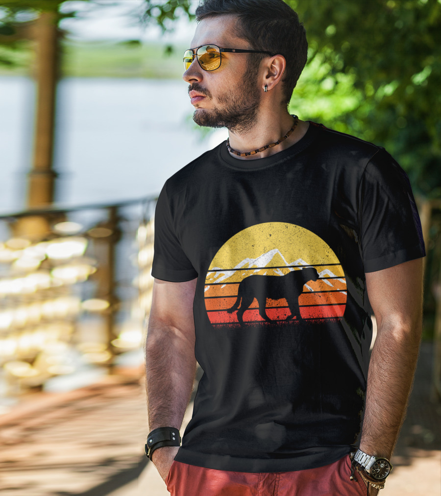 Retro Vintage Cheetah Silhouette In Sunset With Mountains T-Shirt