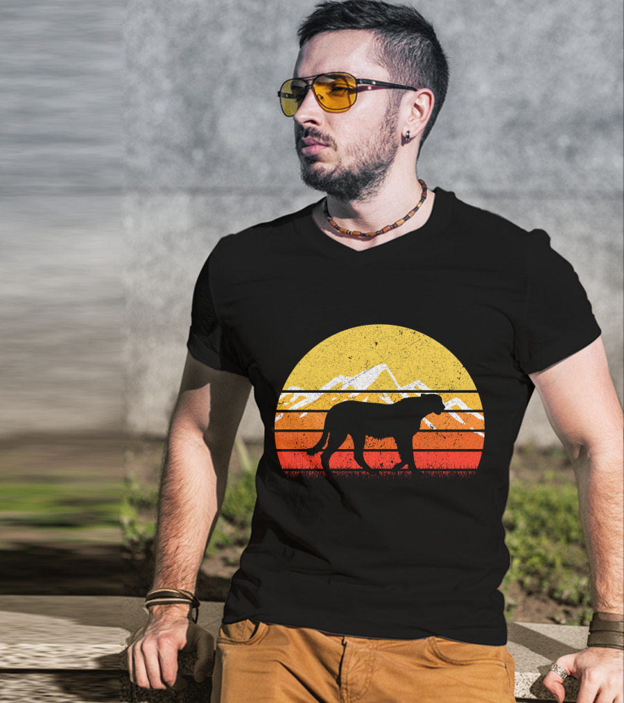 Retro Vintage Cheetah Silhouette In Sunset With Mountains T-Shirt