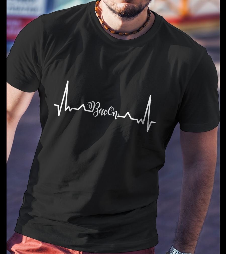 Funny Heartbeat Love Bacon Eating T-Shirt