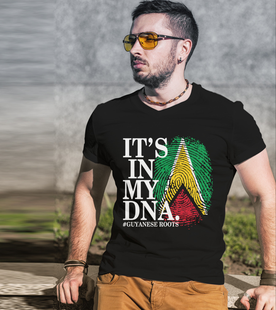IT'S IN MY DNA Guyanese Roots Guyana Flag Fingerprint T-Shirt