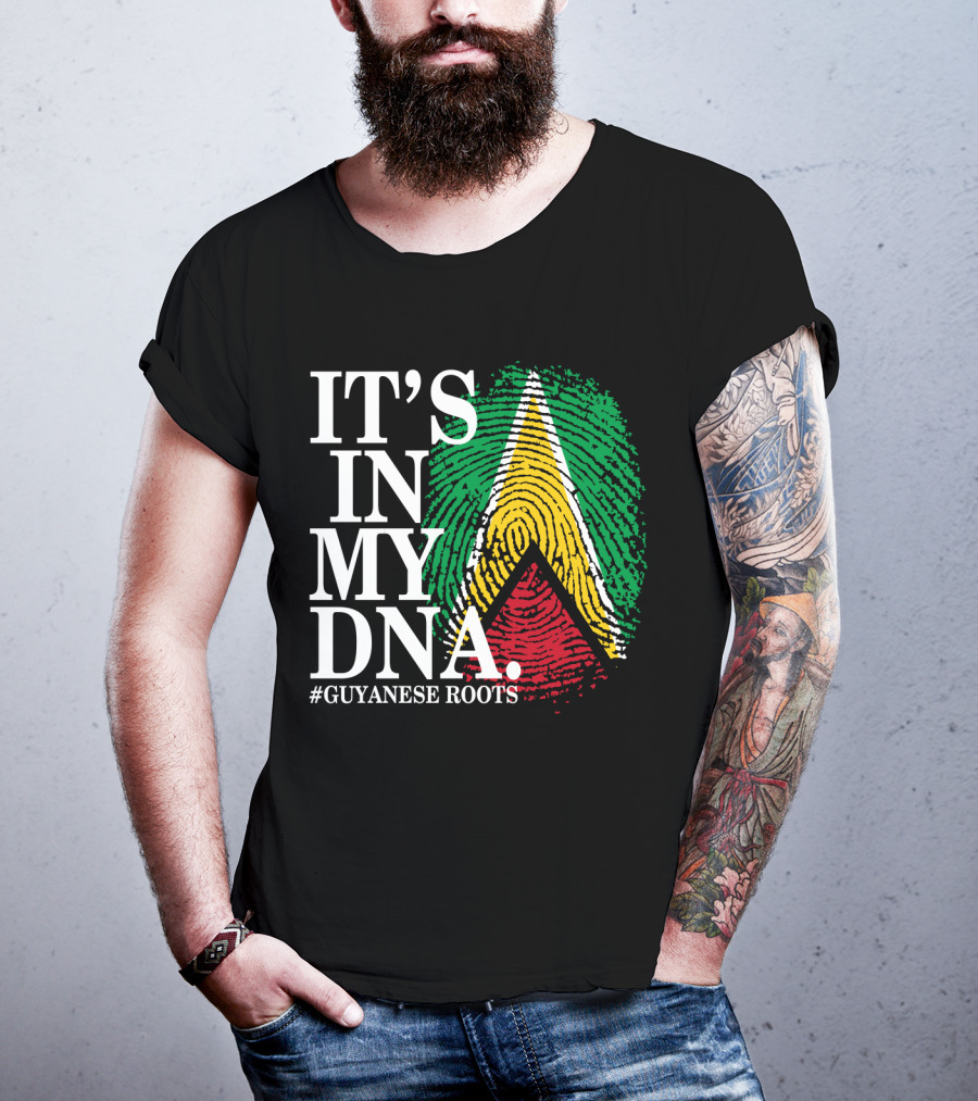 IT'S IN MY DNA Guyanese Roots Guyana Flag Fingerprint T-Shirt