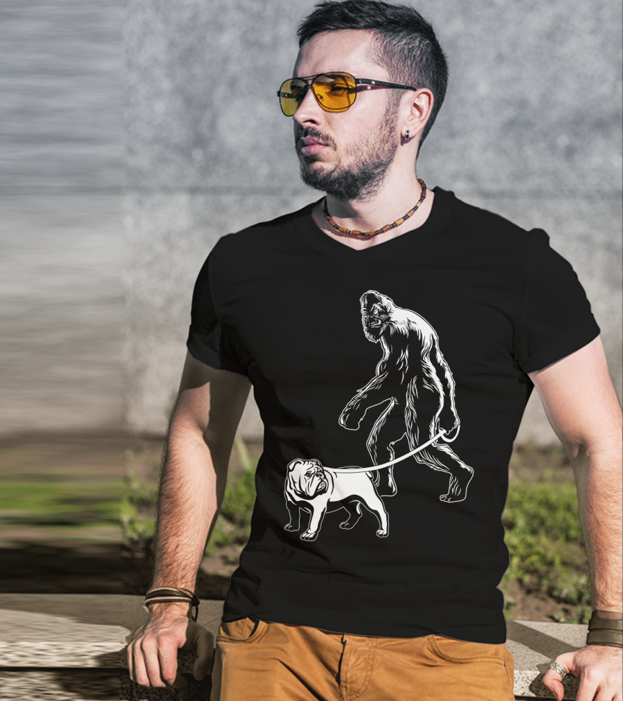 Bigfoot Walking Bulldog T-Shirt