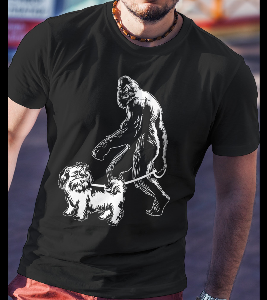 Bigfoot Walking Shih Tzu Dog T-Shirt