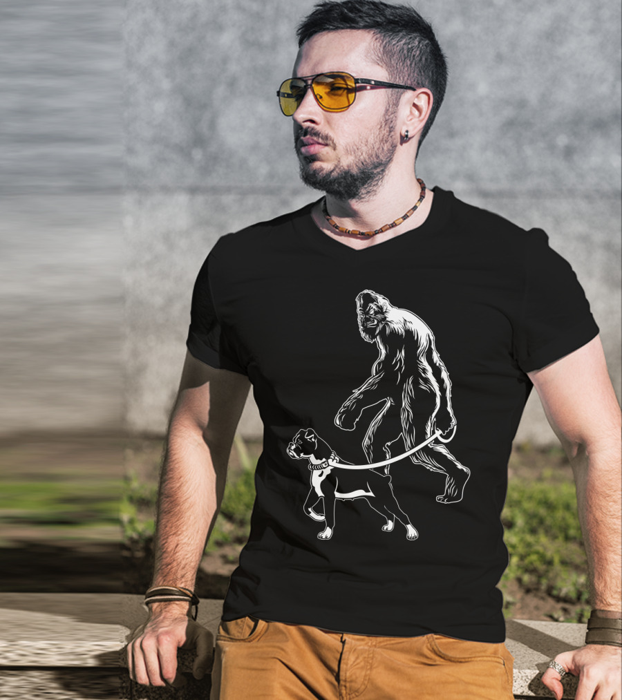 Bigfoot Walking Boxer Dog T-Shirt