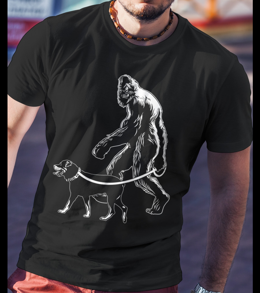 Bigfoot Walking Rottweiler Dog T-Shirt