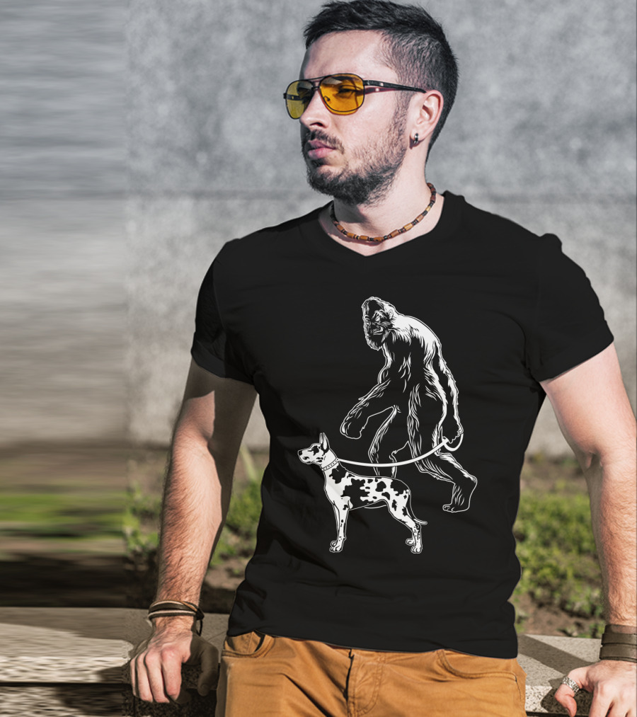 Bigfoot Walking Great Dane Dog T-Shirt