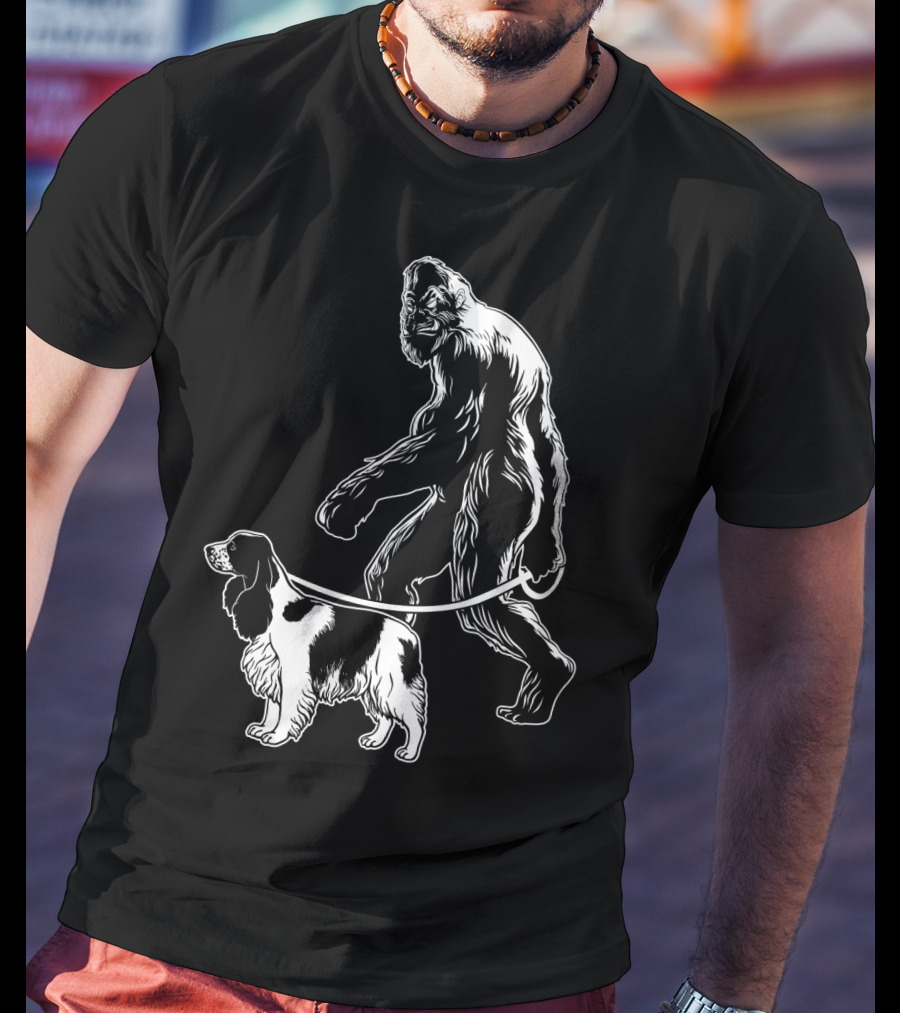 Bigfoot Walking Cocker Spaniel Dog T-Shirt