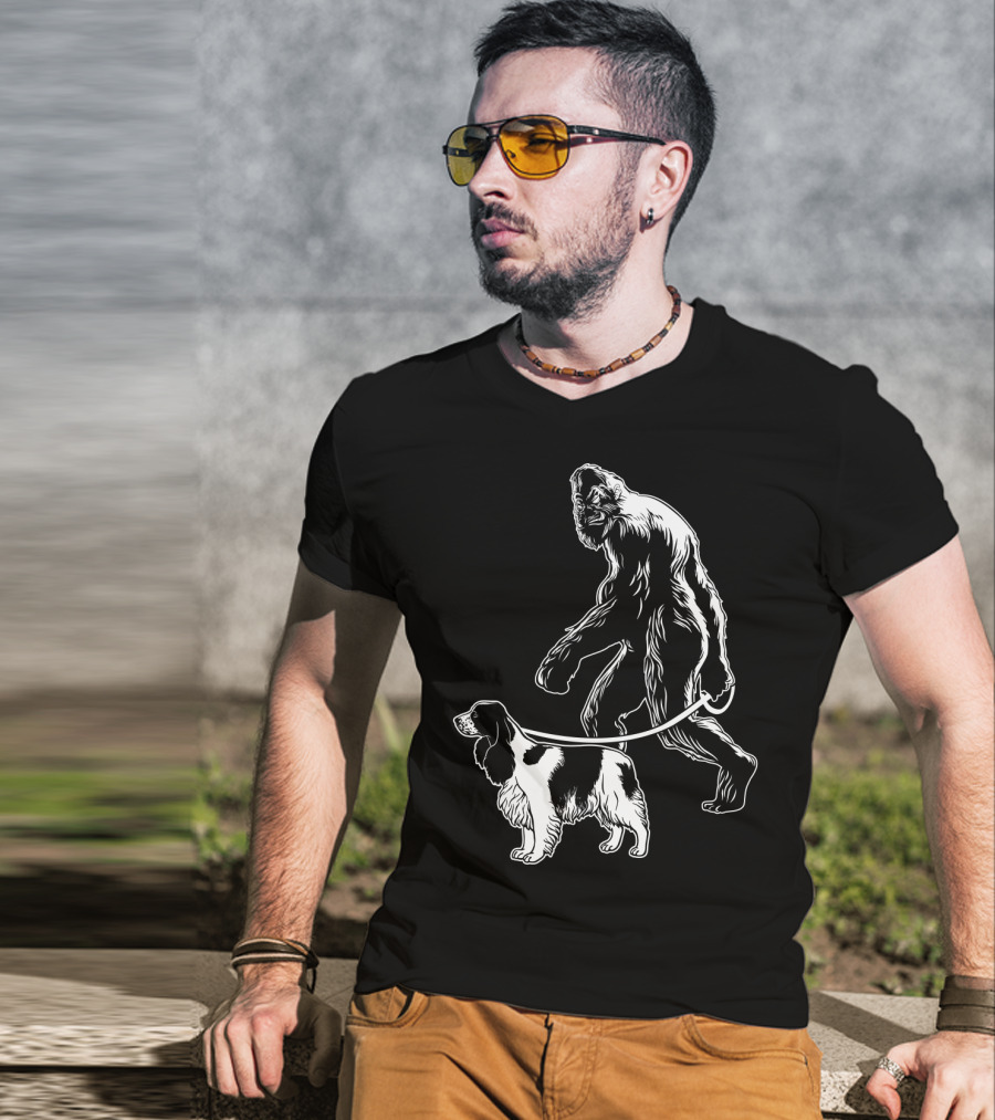 Bigfoot Walking Cocker Spaniel Dog T-Shirt
