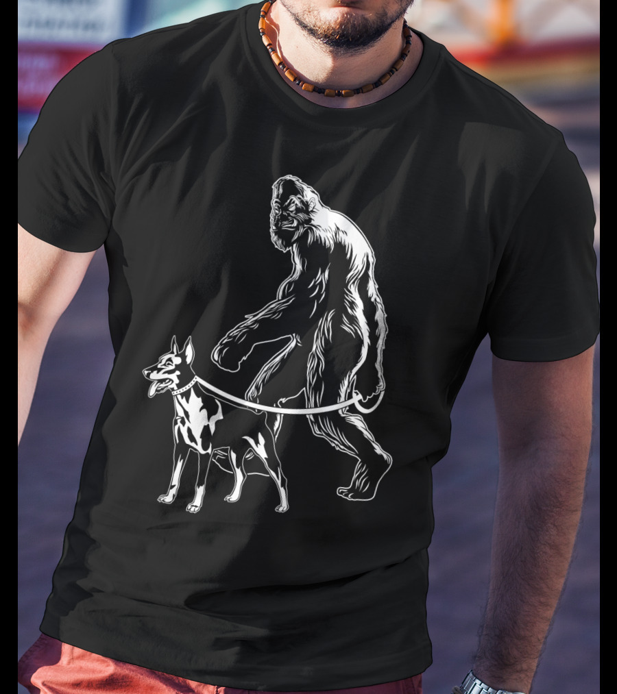 Bigfoot Walking Doberman Dog T-Shirt